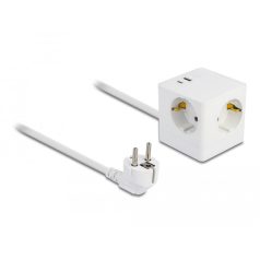   Delock Kibővítő csatlakozó kocka 3 irányú gyerekzárral és USB PD 3.0 töltővel 20 W, 1,5 m hosszú kábellel, fehér színű