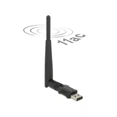   Delock USB 2.0-s, kétsávos WLAN ac/a/b/g/n Nano Stick, 433 Mbps, külső antennával