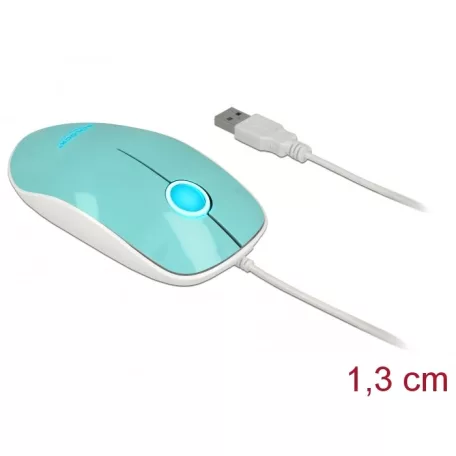 Delock Optika LED-es egér 3 gombos, A-típusú USB, türkiz színu