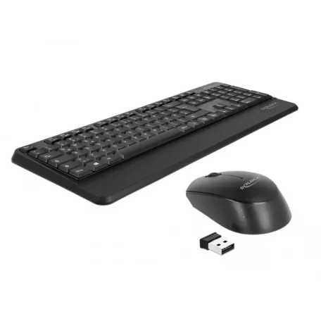 Delock NÉMET Vezetéknélküli fekete (csukló pihentetovel) USB klaviatúra és egér készlet 2,4 GHz