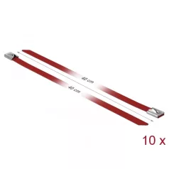   Delock Rozsdamentes Acél Kábelkötegek Hossza 400 x Szélesség 7,9 mm piros 10 db.