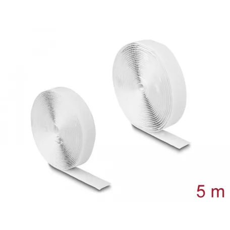 Delock Öntapadó tépőzáras szalag-szett, H 5 m és Sz 20 mm fehér