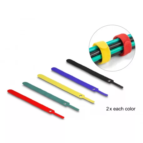 Delock 10. db.-os színes öntapadós kábel szorító szett hossza 150 mm szélessége 12 mm
