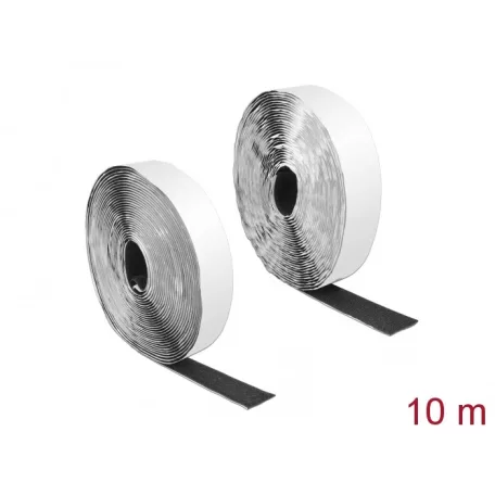 Delock Velcro öntapadó tépőzáras szalag-szett, H 10 m és Sz 25 mm fekete