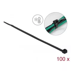   Delock Kábelkötöző ellenáll a hideg hőmérsékletnek hossza 300 x szélessége 4,8 mm, 100 db. Fekete