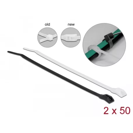 Delock Kábelkötegelő lapos fejrésszel hossza 370 mm szélessége 3,6 mm, 100 db.