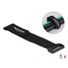   Delock Befűzős kábelkötegelő tépőzárral hossza 190 mm, szélessége 25 mm, 5 db. Fekete