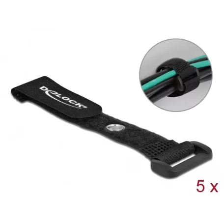 Delock Befűzős kábelkötegelő tépőzárral és szorító karikával hossza 150 mm, szélessége 20 mm, 5 db.