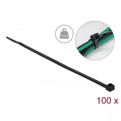   Delock Kábelkötöző magas szakítószilárdsággal hossza 200 x szélessége 4,8 mm, 100 db. Fekete