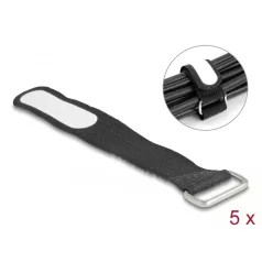   Delock Tépőzáras kábelkötegelő horoggal és feliratozható felülettel Hx 127 mm és Sz 20 mm 5 db. fekete