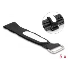   Delock Tépőzáras kábelkötegelő horoggal és feliratozható felülettel Hx 203 mm és Sz 20 mm 5 db. fekete