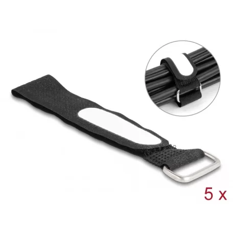 Delock Tépőzáras kábelkötegelő horoggal és feliratozható felülettel Hx 203 mm és Sz 20 mm 5 db. fekete