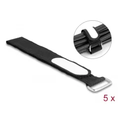   Delock Tépőzáras kábelkötegelő horoggal és feliratozható felülettel Hx 305 mm és Sz 25 mm 5 db. fekete