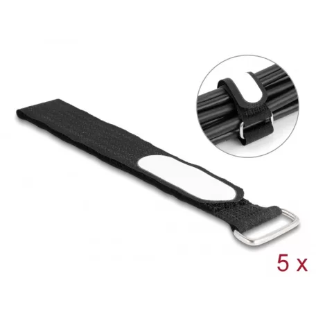 Delock Tépőzáras kábelkötegelő horoggal és feliratozható felülettel Hx 305 mm és Sz 25 mm 5 db. fekete