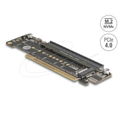   Delock PCI Express 4.0 x16 riser kártya 2 x M.2 M kulcsos NVMe foglalattal – sávszétválasztással