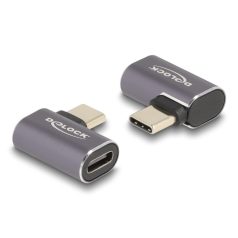  Delock USB Adapter 40 Gbps USB Type-C™ PD 3.0 100 W csatlakozódugóval - csatlakozóhüvellyel, ívelt bal / jobb 8K 60 Hz fém