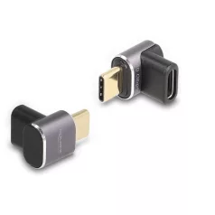   Delock USB Adapter 40 Gbps USB Type-C™ PD 3.0 100 W csatlakozódugóval - csatlakozóhüvellyel, ívelt 8K 60 Hz fém kompakt