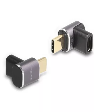 Delock USB Adapter 40 Gbps USB Type-C™ PD 3.0 100 W csatlakozódugóval - csatlakozóhüvellyel, ívelt 8K 60 Hz fém kompakt