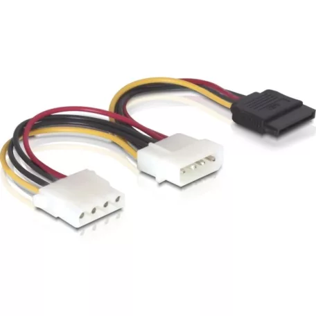 Delock 15 tűs SATA HDD – 2 db 4 tűs Molex (apa/anya) hálózati kábel, 16,5 cm