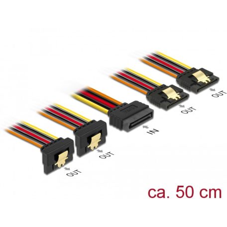Delock 15 pin-es SATA kábel bemeneti zár funkcióval > 15 pin-es SATA tápcsatlakozó kimeneti 2 x egye