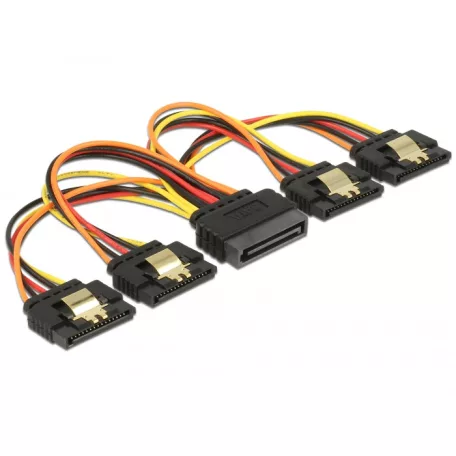 Delock 15 pin-es SATA kábel bemeneti > 15 pin-es SATA tápcsatlakozó kimeneti 4 x egyenes 15 cm