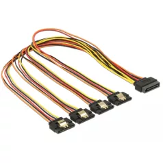   Delock 15 pin-es SATA kábel > 15 pin-es SATA tápcsatlakozó kimeneti 4 x egyenes 50 cm