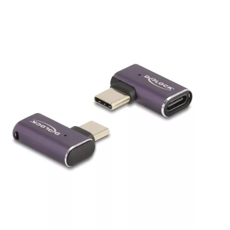 Delock USB Adapter 40 Gbps USB Type-C™ PD 3.1 240 W csatlakozódugóval - csatlakozóhüvellyel, ívelt bal / jobb 8K 60 Hz fém