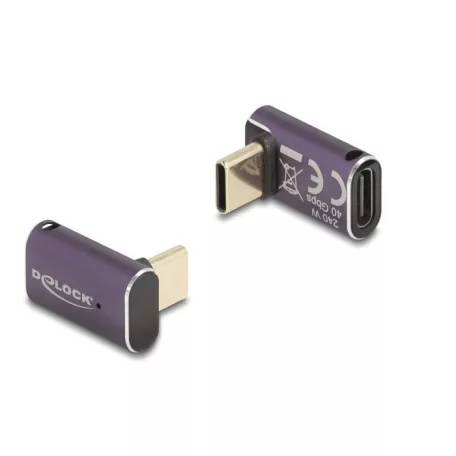 Delock USB Adapter 40 Gbps USB Type-C™ PD 3.1 240 W csatlakozódugóval - csatlakozóhüvellyel, ívelt 8K 60 Hz fém