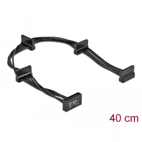 Delock SATA-tápkábel 15 tűs csatlakozódugóval > 4 x 15 tűs SATA-csatlakozóhüvely, 40 cm, fekete