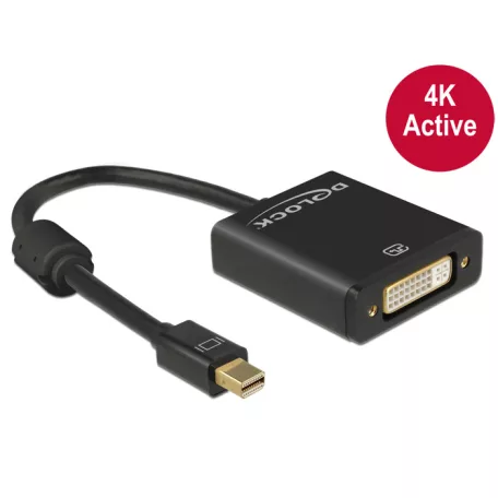 Delock Adapter mini Displayport 1.2-dugós csatlakozó > DVI-csatlakozóhüvely 4K aktív, fekete
