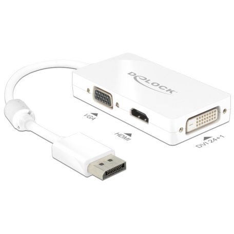 Delock Adapter Displayport 1.1-dugós csatlakozó > VGA / HDMI / DVI-csatlakozóhüvely passzív fehér