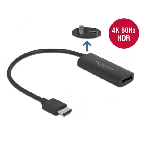Delock Adapter HDMI-A-dugós csatlakozó - DisplayPort-csatlakozóhüvely 4K 60 Hz
