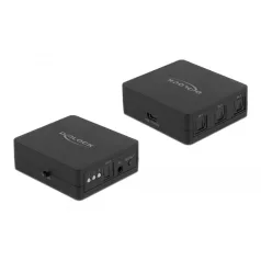   Delock S/PDIF TOSLINK kapcsoló 3 bemenettel és 1 kimenettel infrasugaras távkapcsolóval és USB Tápellátással