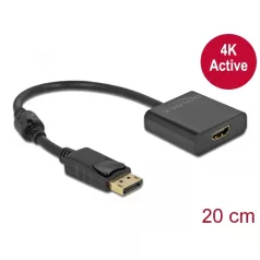   Delock Adapter DisplayPort 1.2-dugós csatlakozó-HDMI-csatlakozóhüvely 4K aktív fekete