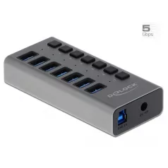   Delock Külső SuperSpeed USB hub 7 bemenettel és kapcsolóval