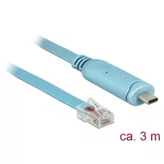   Delock Adapter USB 2.0 C-típusú apa > 1 x soros RS-232 RJ45 apa 3,0 m kék