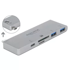   Delock 3 portos elosztó és 2 bemenetes kártyaolvasó MacBook-hoz 3.0 PD-vel és mozgatható (behúzható)