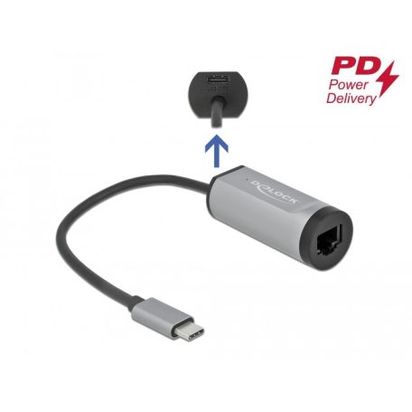 Delock Szürke USB Type-C™ adapter tápellátó portos Gigabit LAN-hez