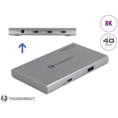   Delock Thunderbolt™ 4 Hub 3 porttal és egy további SuperSpeed USB 10 Gbps A-típusú porttal - 8K