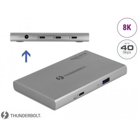 Delock Thunderbolt™ 4 Hub 3 porttal és egy további SuperSpeed USB 10 Gbps A-típusú porttal - 8K