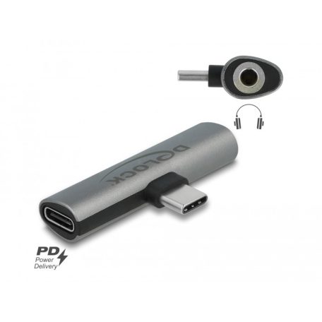 Delock szürke audio adapter USB Type-C™ – sztereo jack anya és USB Type-C™ PD