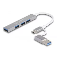  Delock 4 portos vékony USB Hub USB Type-C™ vagy USB A-típusú - 3 x USB 2.0 Type-A csatlakozóhüvely + 1 x USB 5 Gbps Type-A csatlakozóhüvely