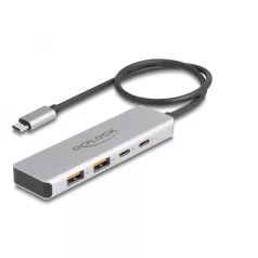   Delock USB 10 Gbps USB Type-C™ hub 2 x A-típusú USB csatlakozóval és 2 x USB Type-C™ csatlakozóval, valamint egy 35 cm hosszú csatlakozó kábellel