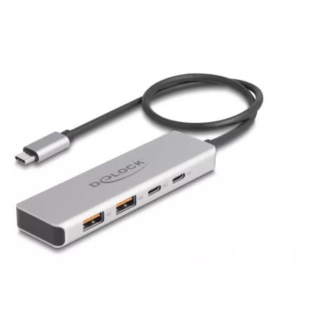 Delock USB 10 Gbps USB Type-C™ hub 2 x A-típusú USB csatlakozóval és 2 x USB Type-C™ csatlakozóval, valamint egy 35 cm hosszú csatlakozó kábellel