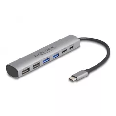   Delock 6 portos USB hub 4 x A-típusú USB anyával és 2 x USB Type-C™ anya csatlakozóval