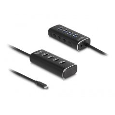   Delock 4 portos USB 10 Gbps hub USB Type-C™, 60 cm hosszú kábellel és az egyes portokhoz tartozó kapcsolóval