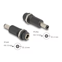   Delock Adapter, DC 5,5 x 2,5 mm-csatlakozóhüvely, DC 5,5 x 2,1 mm méretű apa