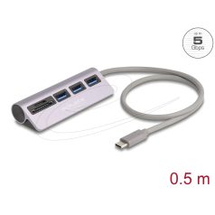   Delock 3 portos USB 5 Gbps hub beépített SD és Micro SD kártyaolvasóval, valamint USB Type-C™ csatlakoztatóval