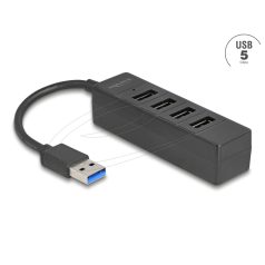   Delock USB Hub 4 porttal USB 5 Gbps 4 x A-típusú USB csatlakozóval fekete