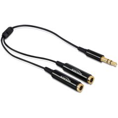   Delock kábel, audio sztereo jack apa, 3.5 mm > 2 x sztereo jack anya, 25 cm, fekete
